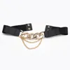 Belts Multilayer Chain Women Belt Elastic Stretch Gold Sliver Metal Buckle Waist Straps Fashion Wild Coat Dress PU Leather Waistband