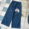 Kvinnors jeans baggy jeans hip hop rock broderi mönster män kvinnor 2024 mode streetwear retro harajuku hög midja bred ben denim byxor 240423