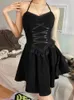 Casual Dresses Design Elegant Black One-Piece Frocks Off Shoulder Party Prom Women Backless Halter Dress 2000s Aesthetic Clubwear Gothic