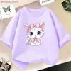 T-shirts meisjes katoen schattig kat/hond grafisch t shirt zomer mode vintage persoonlijkheid kawaii paarse kleding korte mouw topsl2404