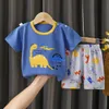 2024 Niños Niños Pajamas de verano Lindo estampado de dibujos animados Copas de camiseta de manga corta con pantalones cortos para bebés para niños pequeños 240410