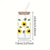 Tumbler 16oz Multi-Layer Blütenblätter Sonnenblumen grüner Blattsaftglas-Stroh mit Bambusdeckel für heiße und kalte Getränke im Sommer H240425 geeignet