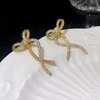 Dangle Chandelier Luxury Full Rhinestone Bow Stud Earrings For Women Exquisite Shiny Crystal Long Tassel Earrings Party Jewelry Bijoux Gifts