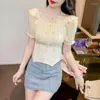 Women's Blouses Off Shoulder Chiffon Summer Women 2024 Korean Fashion Clothing Slim Blusas Mujer Korte mouw sexy dames tops y2k