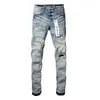 Het nytt mode 2024 Slim 1: 1 Jeans Purple Brand Jeans Denim Men's Slim Fit Streetwear Ejressed Skinny Stretch skadade förstörda hål rippade jeans streetwear