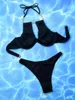Kadın mayo seksi metal zincir yular bikini setleri siyah iki parça içi boş out mayolar biquini bodysuits tankini bakini