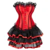 Skirts Red Overbust Corset Dress Set Outerwear Waist Bustier Top With Layered Mesh Mini Skirt