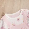 Rompers Spring and Automne Newborn BodySuit mignon lapin complet imprimé complet faux deux pièces pantalon fille bébé bodys à manches longues coton pur D240425