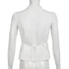 White Tie Up T Shirt y2k Women Short Sleeve Turn Down Collar Button Crop Top Vintage Harajuku Korean Tee Summer Casual 240424