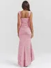 Casual Dresses Elegant Sweet Women Sleeveless High Waist Folds Mermaid Formal Dress 2024 Zip-up Backless Slim Fit Long Maxi Evening