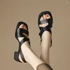 Sandals RIZABINA Vintage Women Genuine Leather Chunky Heels Back Strap Square Toe Summer Pumps Metal Buckle Leisure Shoes