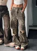 Fashion Leopard Print Ripped Hole Baggy Jeans pour le printemps d'été Pantalon Streetwear Denim Straitement 240416