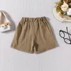 Shorts focusnorm 0-4y peuter babymeisjes jongens casual vaste kleur elastische tailleband gevouwen zoom pocket broeken