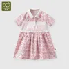 Sukienki dla dziewczynki Różowe sukienki niedźwiedź kreskówka Drukuj sukienka z krótkim rękawem dla dzieci bawełniana urocza ubrania dla dzieci sukienka o długości kolan 2024L2404