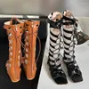 Casual Shoes Sandals Boots Long Women For Female Slides Ladies Zipper Flats Fashion Knee Cross-tied Summer