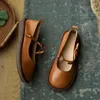 Sapatos casuais 2024 estilo pastoral de boca rasa redonda redonda retro feita de fundo liso de fundo liso de couro macio CHID