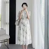 Mutterschaftskleider 2024 Sommer Mode schwangere Frau Kleid hoher Taille Puffärmel chinesischer Stil Mutterschaft Cheongsam Kleid Schwangerschaft Chiffon Kleid