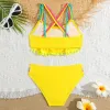 Girls di costumi da nuoto solido bocchetta bikini costume da bagno per bambini incrociati a due pezzi costumi da bagno per bambini 512 anni costume da bagno