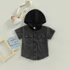 T-Shirts Fashion Kids Jungen Jungen Denim Shirt Short Sleeve Kapuze-Knopf T-Shirt T-Shirt Sommer Baby Kleinkind Jungen Tops mit Pocketsl2404