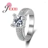 Cluster Rings Elegant White Cubic Zirkon Crystal Wedding For Women 925 Sterling Silver Fashion Finger Ring Bijoux Engagement