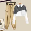 Spring Elegant Womens Hosen Set Strick -Schal -Hemd Casual Hohose drei Stück Set Female Casual Clothing Tracksuit F280 240424