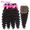 Pacotes de ondas profundas soltas com feixes de cabelo brasileiros frontais com encerramento de renda Virgin Hair 4x4 5x5 HD Fechamento de renda com feixes