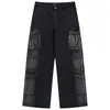 Jeans masculin vintage lâche cargo noir pantalon de denim baggy noir