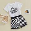 Roupas conjuntos de roupas de meninos roupas de verão de manga curta Cousirt letra impressão de impressão de xadrez de xadrez shorts xadrez 2PCS Conjunto de roupas