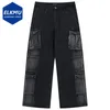 Jeans masculin vintage lâche cargo noir pantalon de denim baggy noir