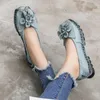 Casual Shoes Women Slip On Driving Loafers Vingtage Foral Appliques Handmade Comfortable Genuine Leather Outdoor Walking Flats