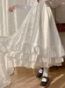 스커트 흰색 긴 치마 여자 일본 레이스 맥시 레이디 프랑스 주름 아-라인 달콤한 허리 슬림 프레피