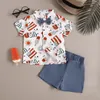 Kledingsets Boys 'Independence Day Ice Print Short Tie Shirt Short Shorts Set Bloem met korte mouwen