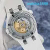 Pulro de movimento AP Relógio Royal Oak Offshore Series 15707CB White Ceramic Mens Watch com cor azul e branca correspondente ao relógio mecânico automático 42mm