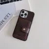 Luxury Designer Celular Cajas de tarjetas de tarjetas Billeteras de bolsillos para iPhone 15 14 13 12 11 Promax XR XS más cubiertas móviles de cuerpo de cuerpo completo Fundas Brown Camplio