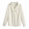 Women's Blouses Satin White Shirt Women OL Interview Office Lady Silk Fashion Woman Blouse 2024 Autumn Clothing V-neck Ladies Tops