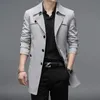 Spring Autumn Long Trench Men Fashion Business Casual Windbreaker Coat Mens Solid Single Breasted Trench Outerwear Plus Size 8Xl 240419