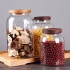 Barattoli contenitore da cucina con importo a cibi sigillati con coperchio in legno in vetro pasta trasparente bottiglie di bottiglie di organizzatore a bombole
