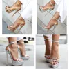 Fashion Newest Women Open Toe Thin Straps Platform Stiletto Heel Sandals Gold Black Sier High Big Size Heels s Original Quality