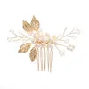 Wedding Hair Jewelry Gold Color Crystal Pearl Hair Comb Clip Hairpin Rhinestone Leaf Wedding Hair Comb Bridal Wedding Hair Accessories Jewelry Comb d240425
