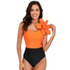 Frauen Badebekleidung Frauen sexy ein Schulter schlanker Patchwork Block Bikini Big Flower Decor Beachwear Stück Badeanzug für