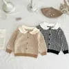 Zestawy odzieży Vintage Baby Baby Houndstooth Knit Kardigan + Shorts Spring Autumn Miękki ciepły ciepło Zestaw Sweter dla dzieci niemowlę 2pcs Ubrania H240425