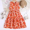 Girl's Dresses Fashion For 8-12Ys Kids Outfit Summer Vintage Orange Retro Print Cute Floral Print Daily Casual Holiday Vacation Party DressL2404