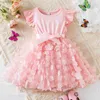 Sukienki dla dziewczyn Summer 3D Flower Mesh Ruffles Sukienka 1-5 lat maluch dziewczyn przyjęcie urodzin