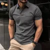 Heren Polos 2024 Men Korte Zomer LPOLO-shirt Fashion Pocket Pure Color T-Shirt Ademende feestkleding Top