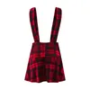 Skirts Women's Pleated Middle Waist Plaid Printing Button Womens Suspender Skirt Fashion Year Trend Dress Christmas