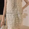 Casual Dresses Women Sleeveless Dress Luxury Studded Bead Knitted Hollow Lace Small Fragrance Tank Top Streetwear Korean Aesthetic Japanese