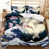 sets Japanese Style Comforter Cover Set Cherry Blossoms Crane 2/3pcs Polyester Bedding Set Sea Waves Duvet Cover Set Twin Queen Size