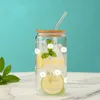 Tumblers Small Daisy Pattern Clear Drinking Glass Can With Bamboo Lid And Straw Juice Cup For Hot/Cold Drinks Drinkware Mothers Day Gift H240425