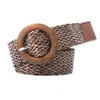 Ceintures tressées ceinture de ceinture noire Black Female Vintage Boho Round Boucle lisse en bois fausse courbe large Brotte de taille pour femmes 240423