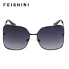 Solglasögon Feishini varumärke trendig metall överdimensionerade fyrkantiga kvinnor mode UV400 Protector Korea Glasögon lyxig original